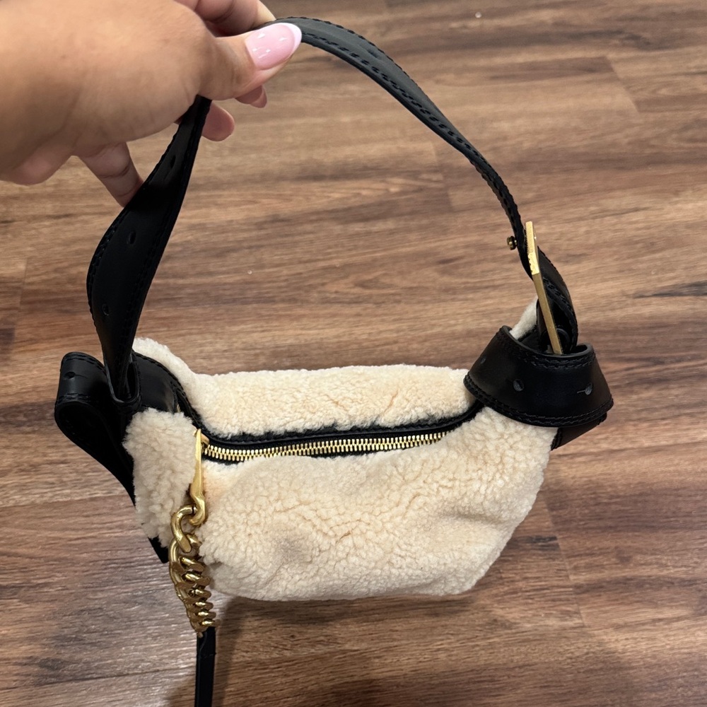 Zadig & Voltaire Cream and Black Shearling Crossbody Bag